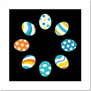 Eggs | Yellow Orange Blue | Stripes | Dots | Clouds | Black Posters and Art